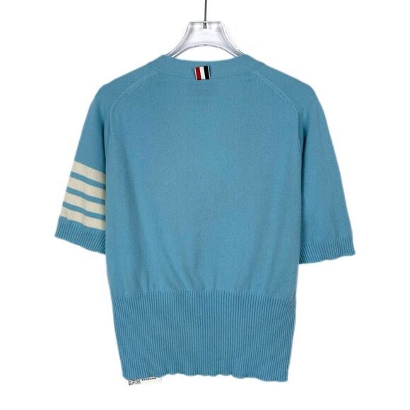 Thom Browne Womens Blue Classic Four-Bar Cashmere Knit Cardigan With Short Sleev - Picture 2 of 8